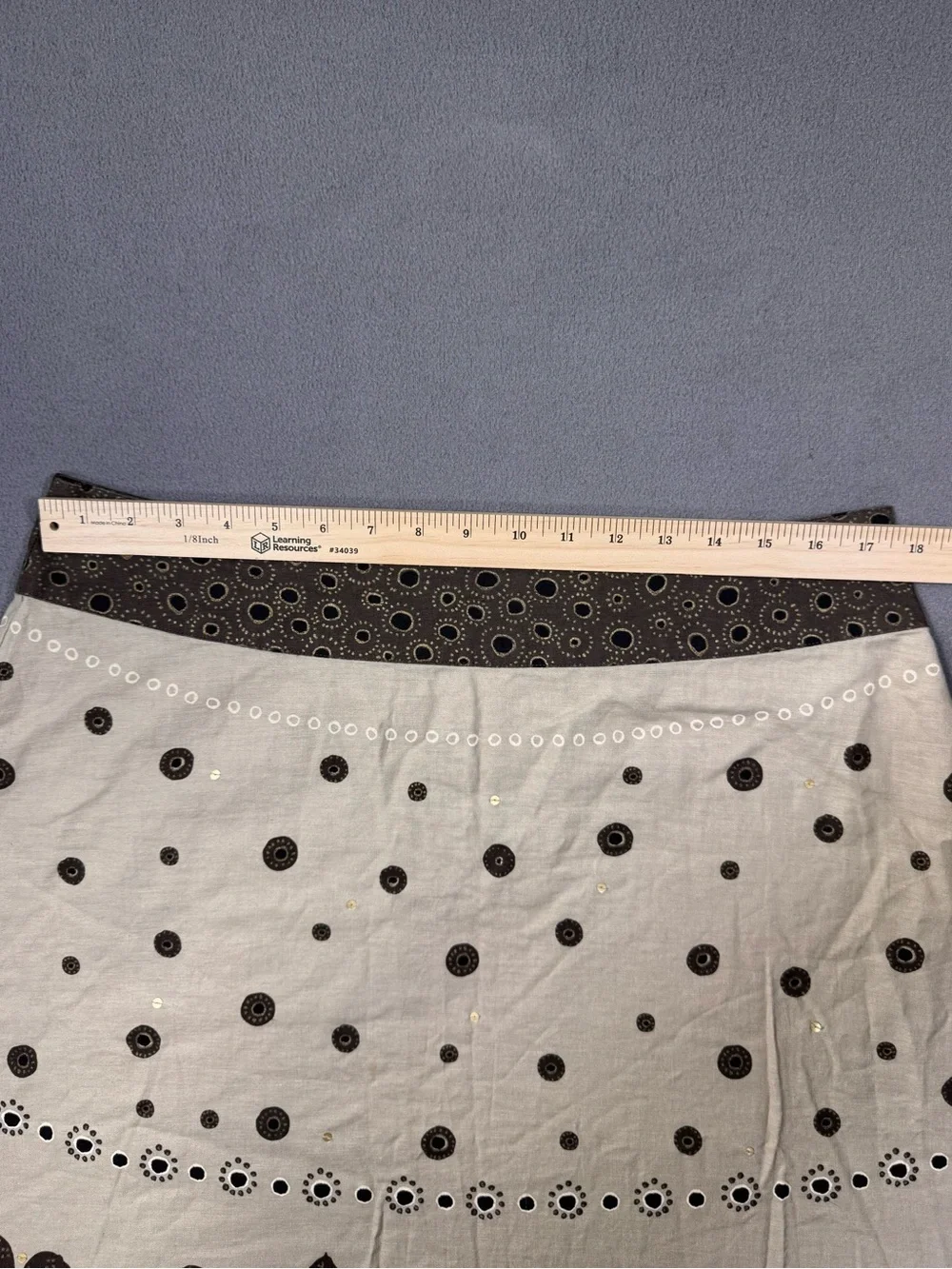 Liz Claiborne Vintage Cottagecore Fairy,Cream A-Line Skirt,Brown Floral Trim, 14